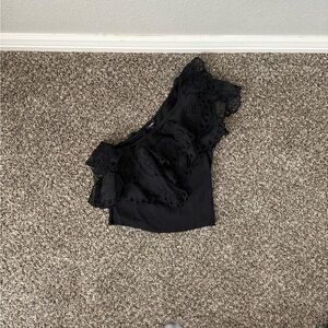 Express Black Lace One-Shoulder Bandeau Top